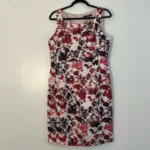 Peruvian Connection | Abstract floral silk & linen sheath dress Women’s size 10